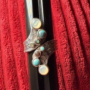 Sterling Silver Mother of Pearl and Turquoise Wrap Ring 925 THAI OFJ
